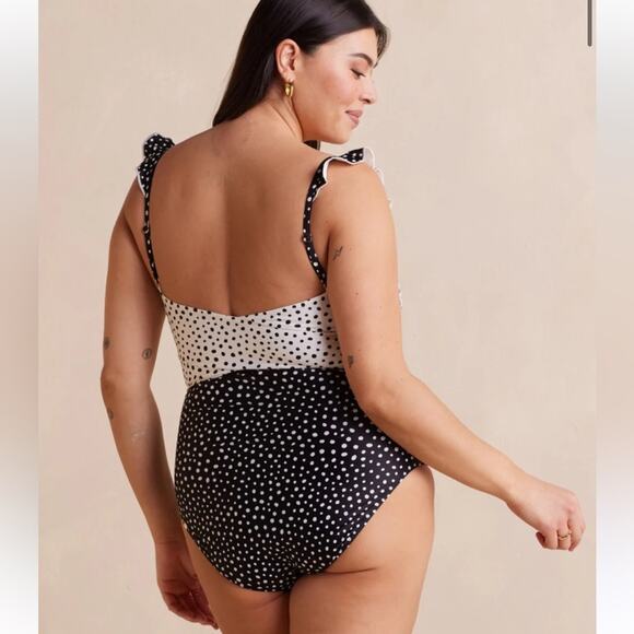 Summersalt The Ruffle Oasis Colorblock Polka Dot One Piece Swimsuit Size 16 - Picture 2 of 11